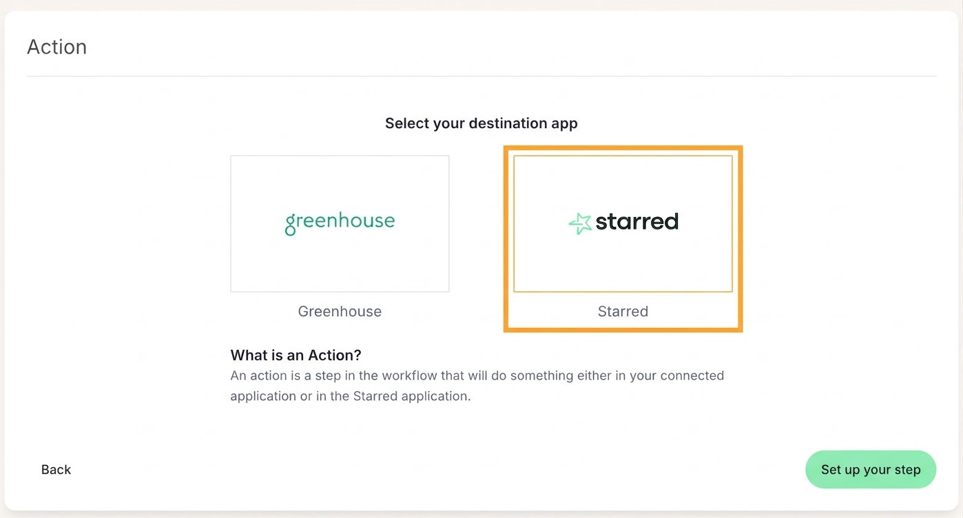 Selecting Starred as the destination app
