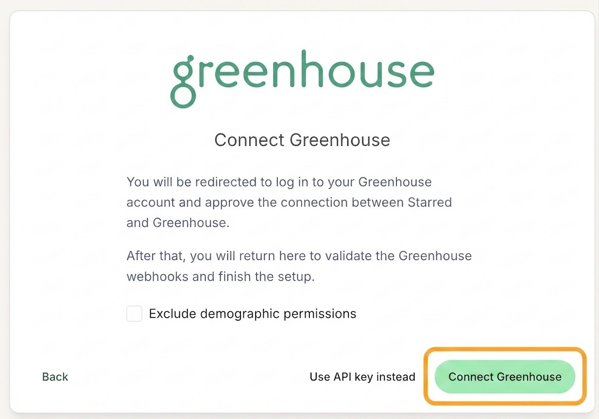 Starred Connect Greenhouse integration page