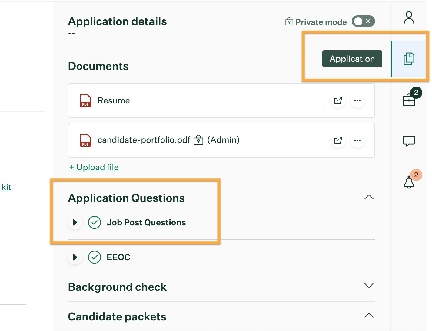 Candidate responses shown under Job Post Questions in Greenhouse