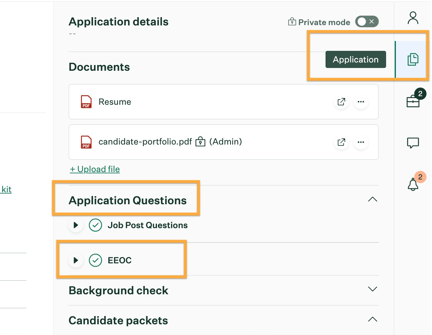 EEOC data shown under application questions in Greenhouse