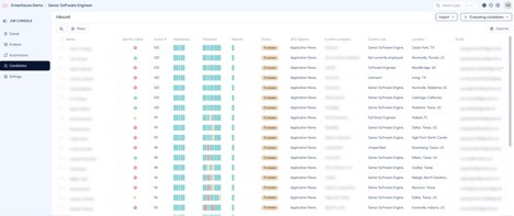 Ranked candidates list with filters in Brainner
