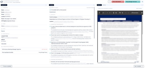 Candidate profile showing evaluation report and Identity Check report