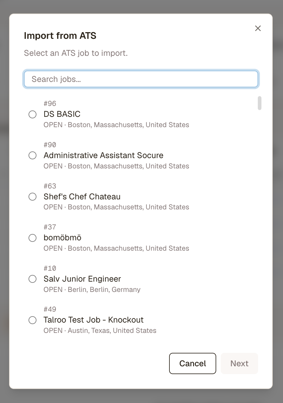 Selecting an open Greenhouse role by title and job ID