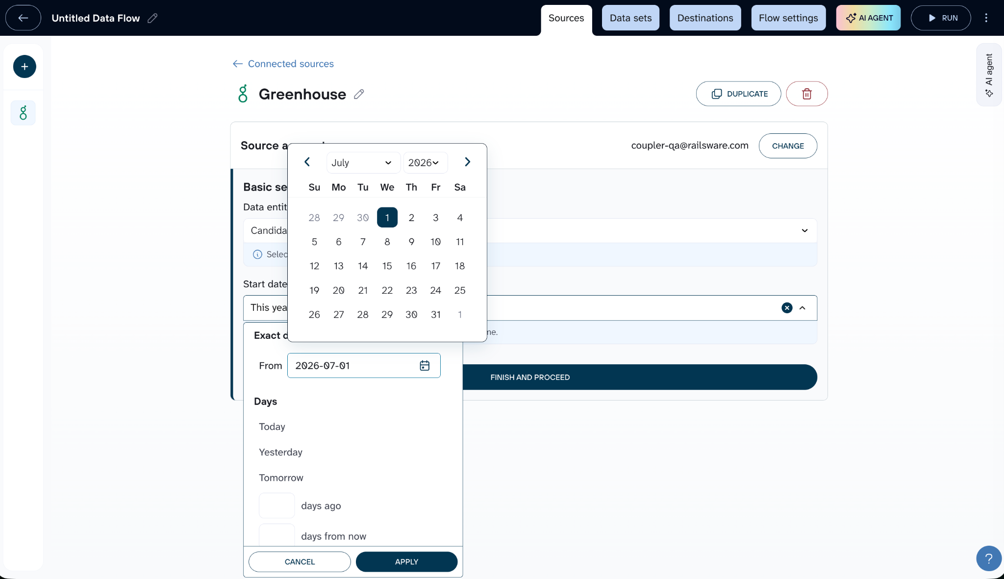 Start date setting for a Coupler.io data import