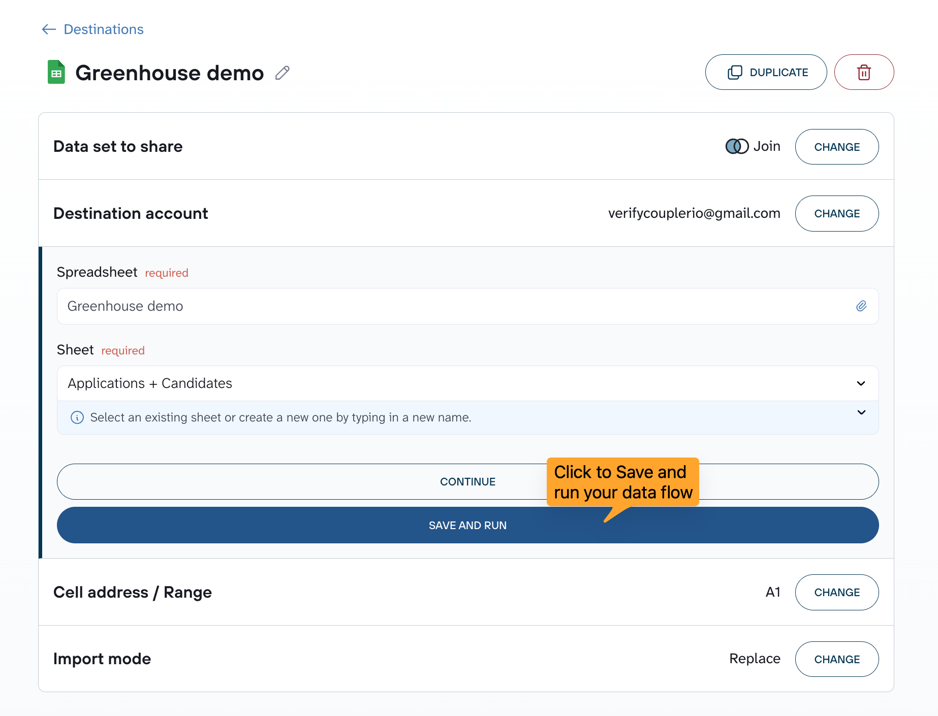 Running a data flow in Coupler.io