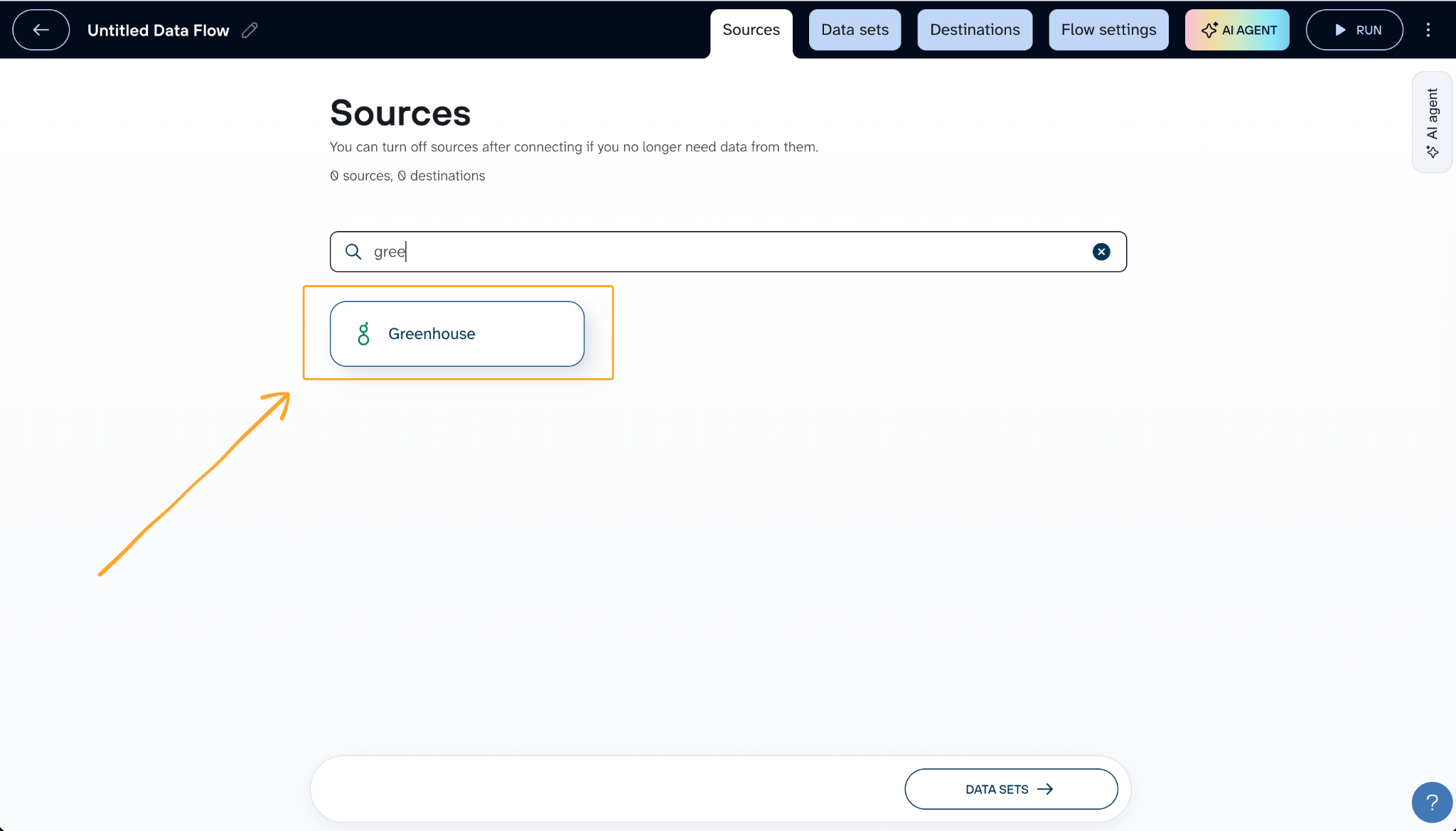 Selecting Greenhouse as the source application in Coupler.io