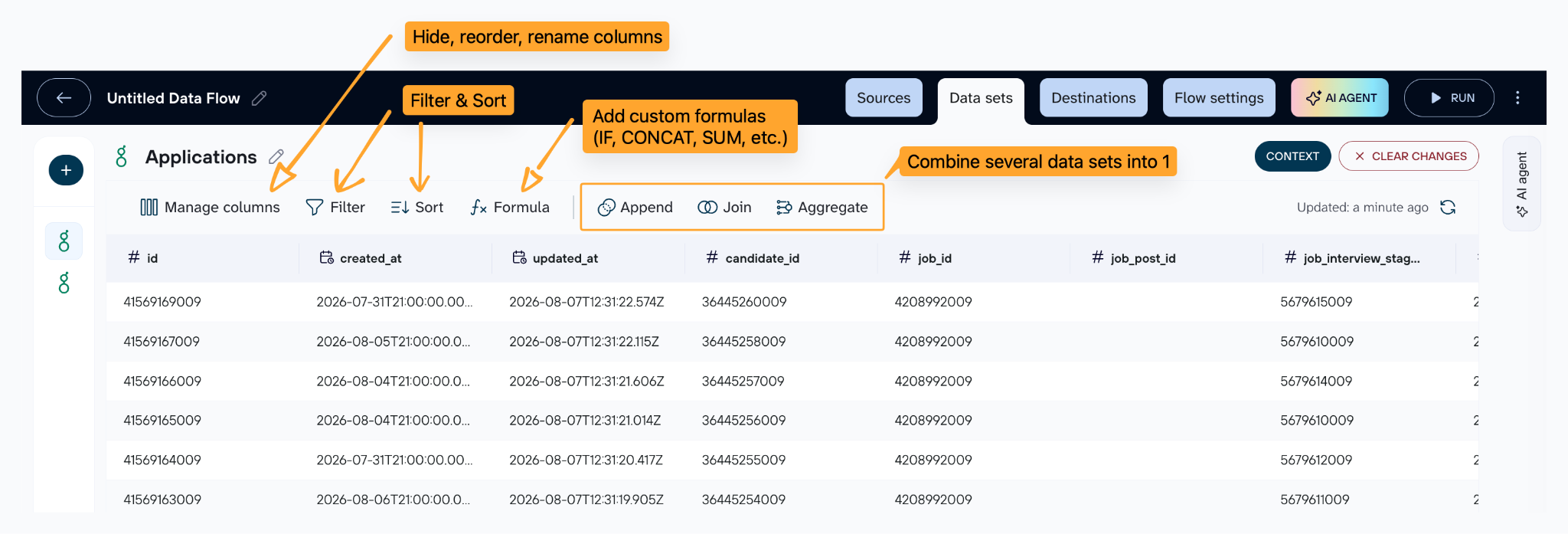 Data set transformation step in Coupler.io