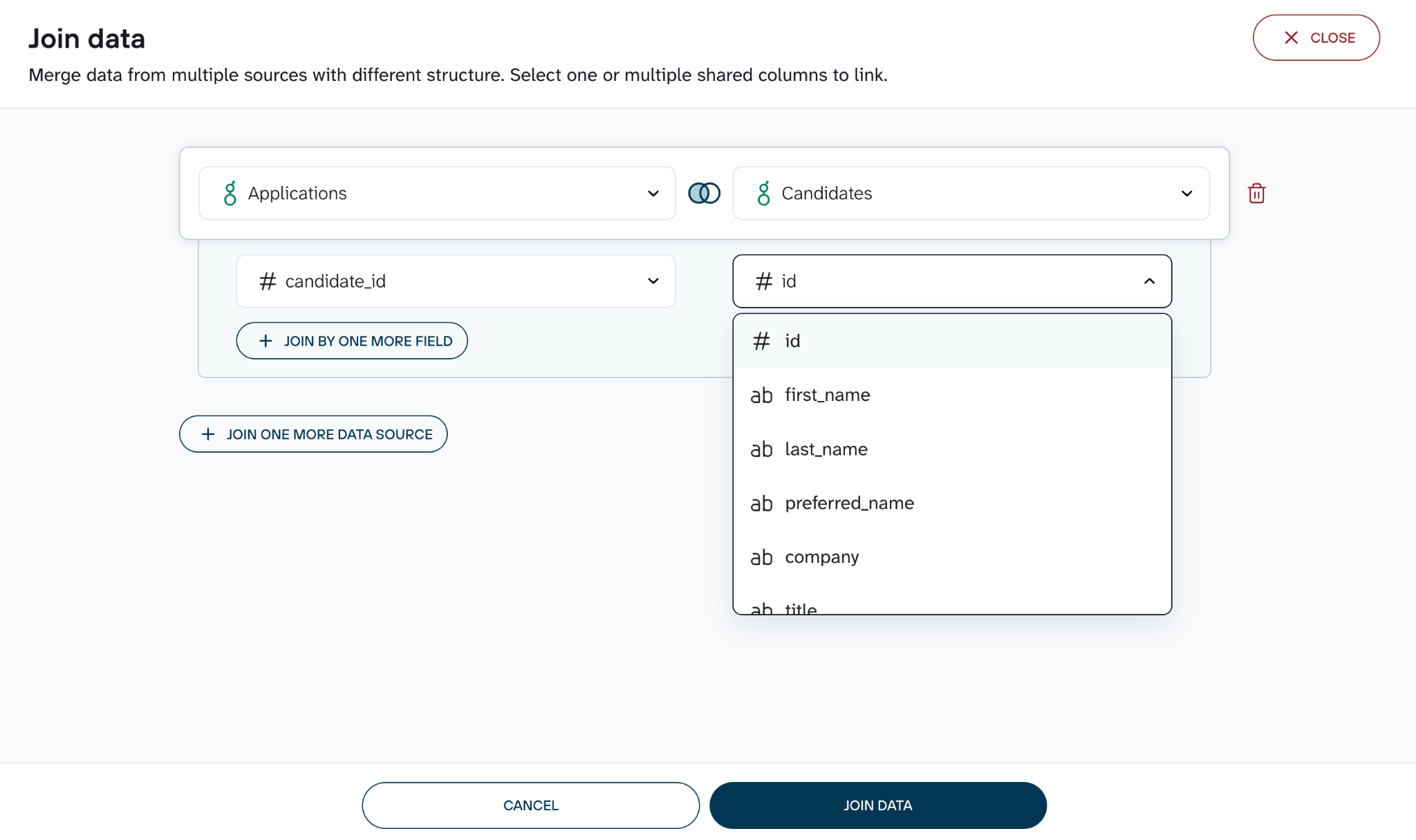 Joining Applications and Candidates data sets by candidate ID