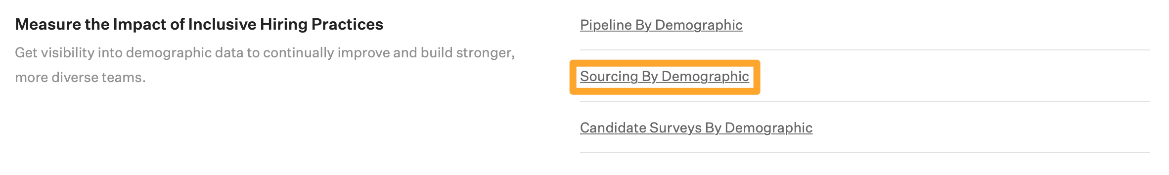 Screenshot of sourcing by demographic report button