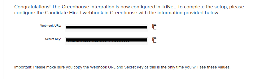 Required webhook information screen