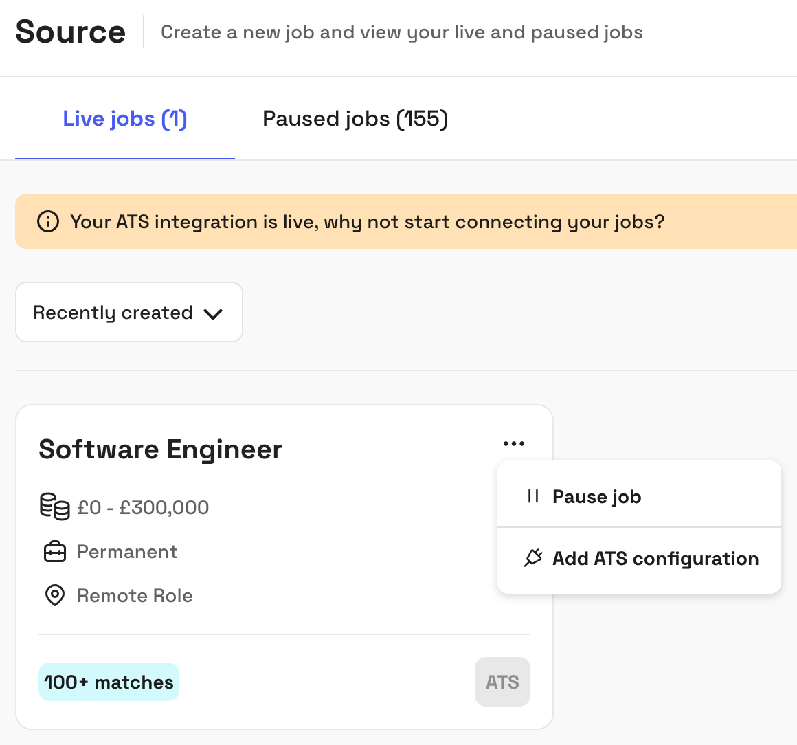 Add ATS configuration screen linking a hackajob role to a Greenhouse job
