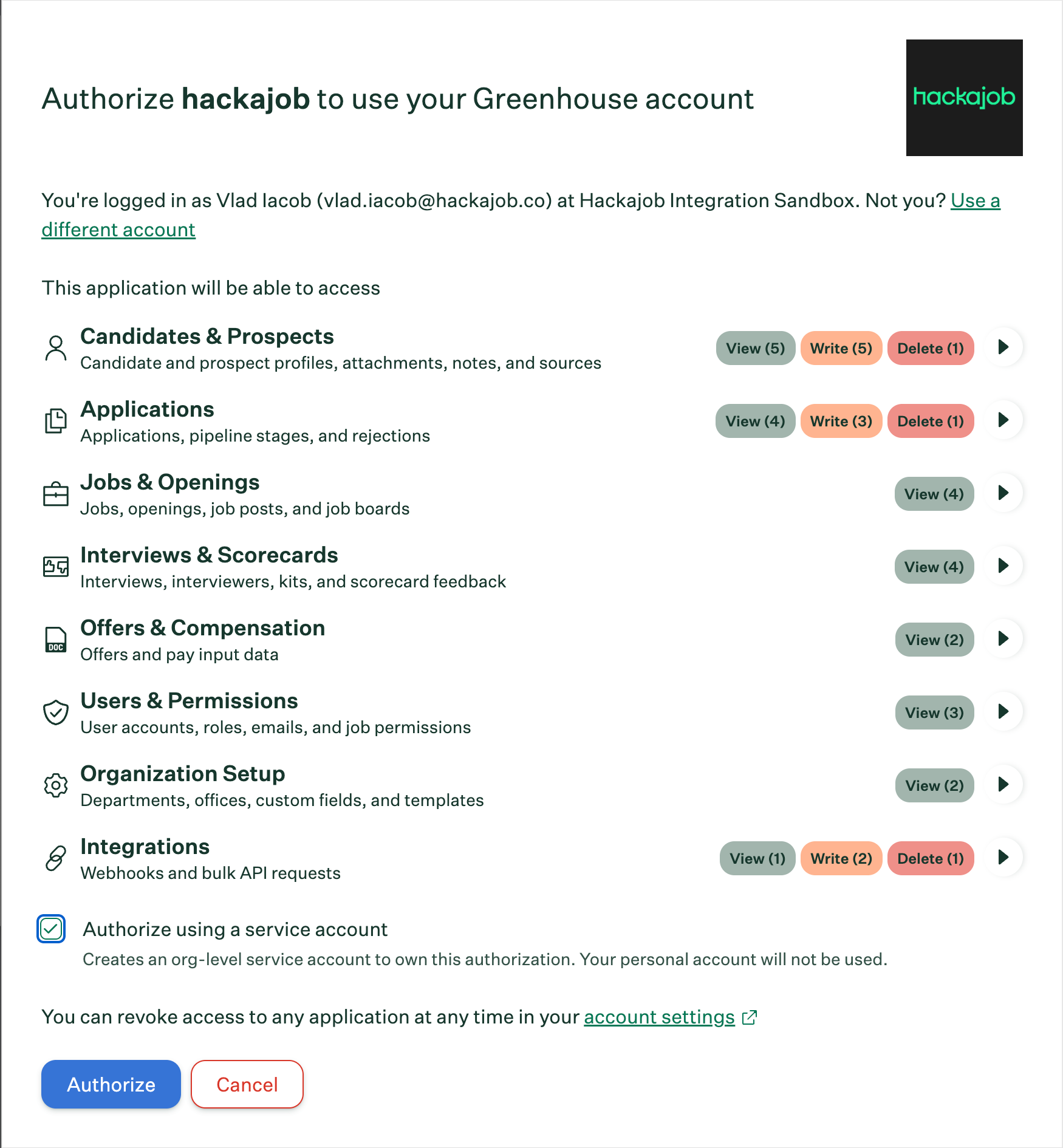 hackajob configuration flow screen 3