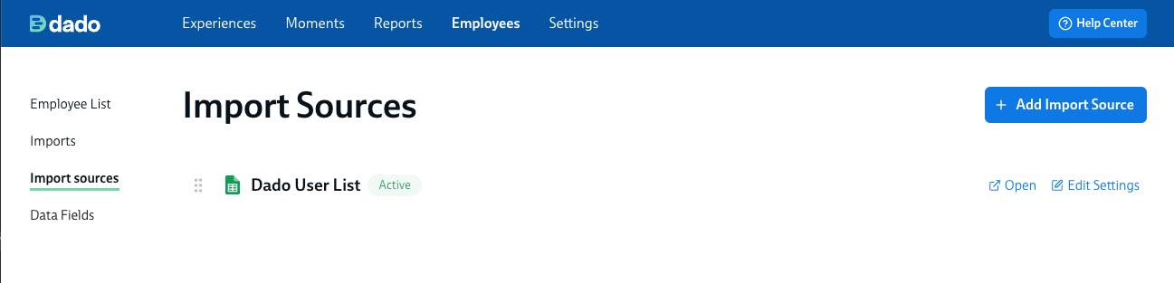 Add Import Source button