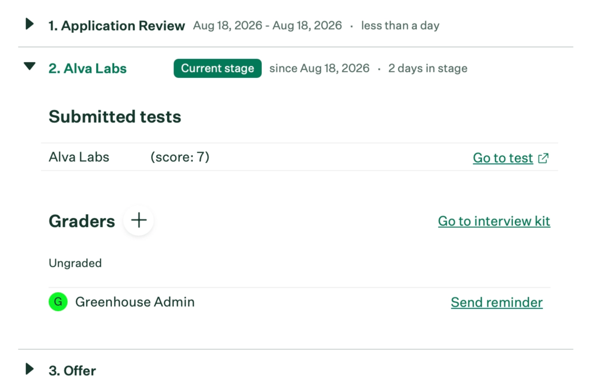 Alva assessment score displayed on the candidate's Greenhouse profile