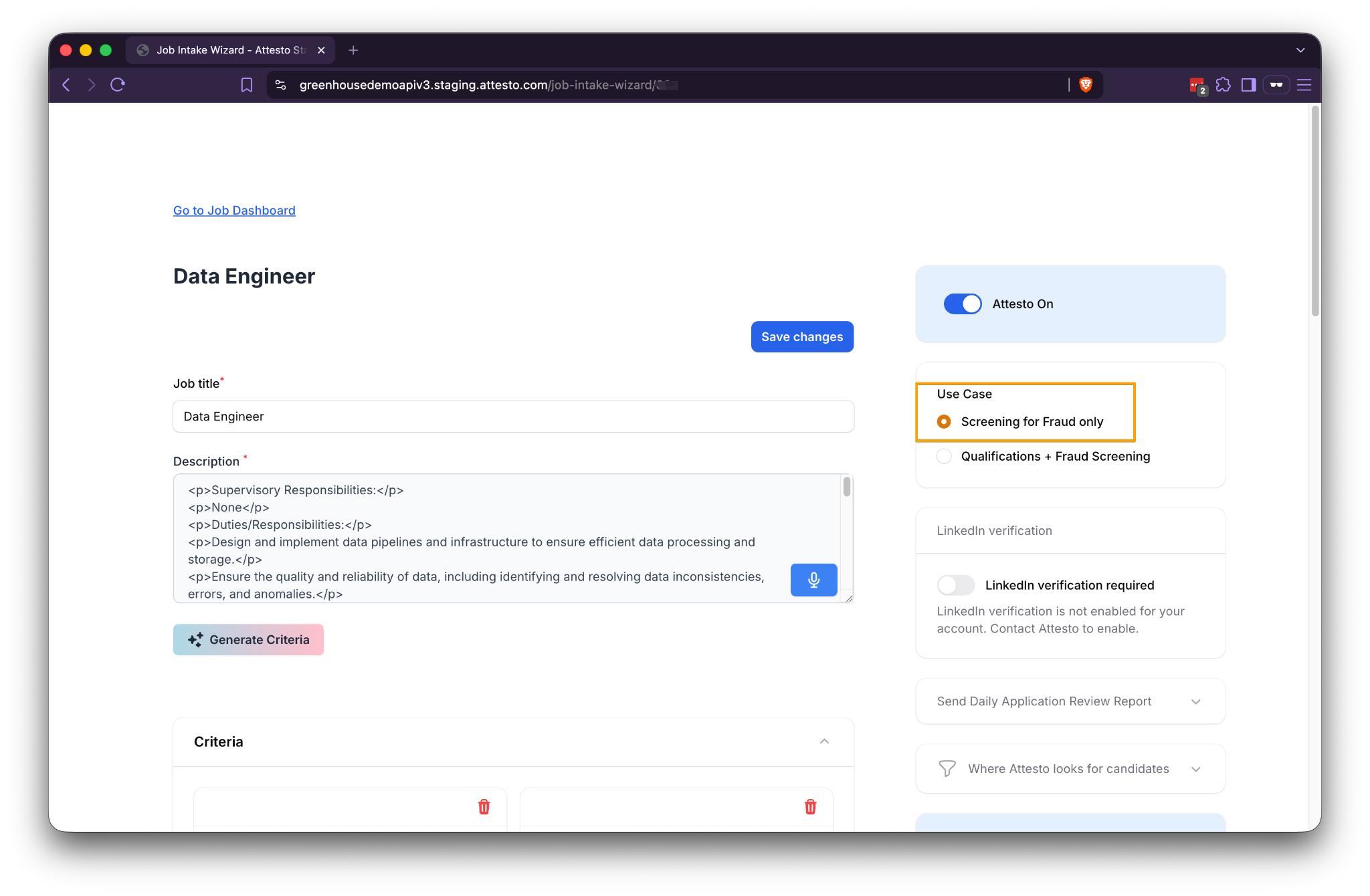 Job Intake Wizard with Screening for Fraud only selected