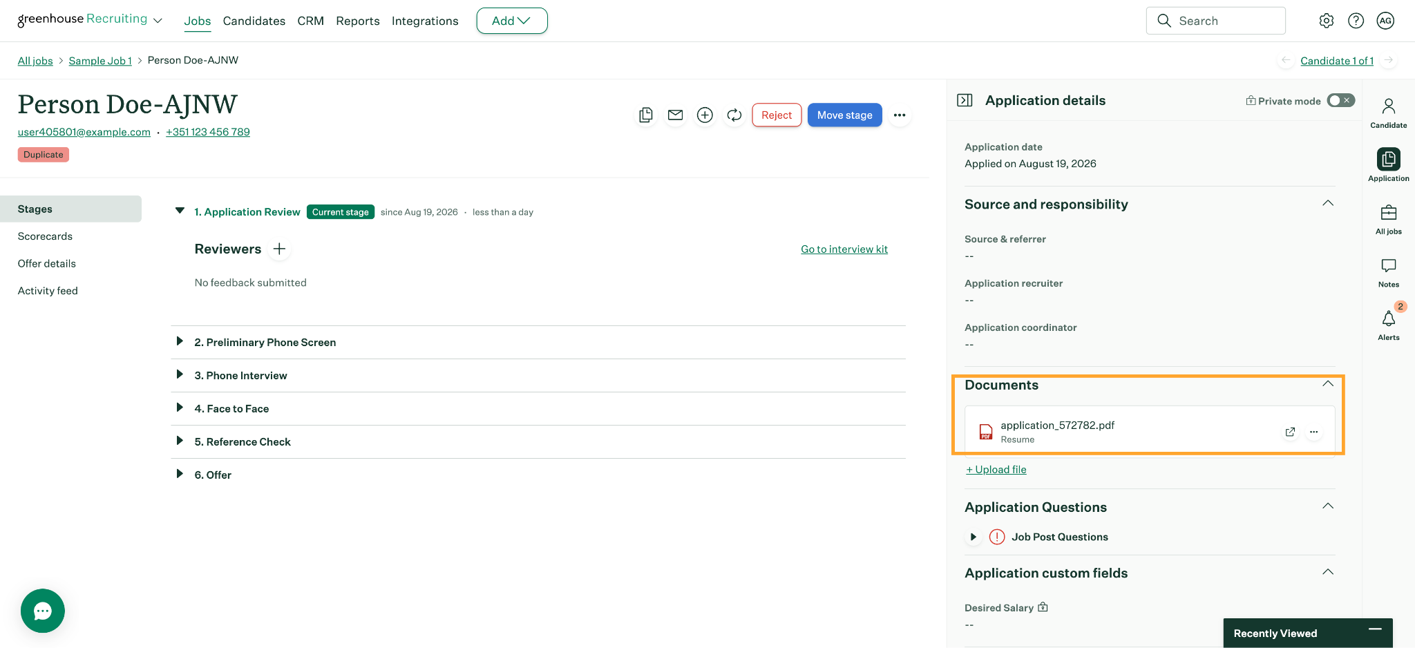Candidate in Greenhouse with CV attached from Landing.Jobs