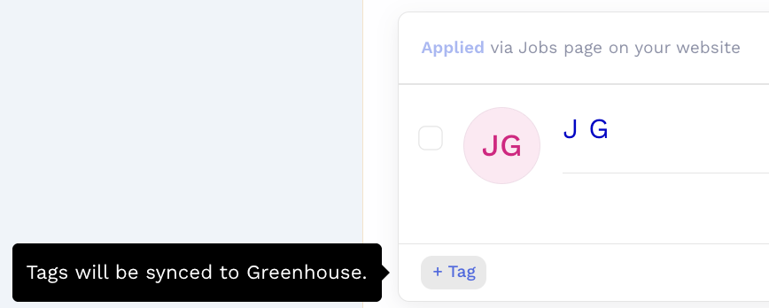 Candidate tag added in Teamable and reflected on the Greenhouse candidate profile