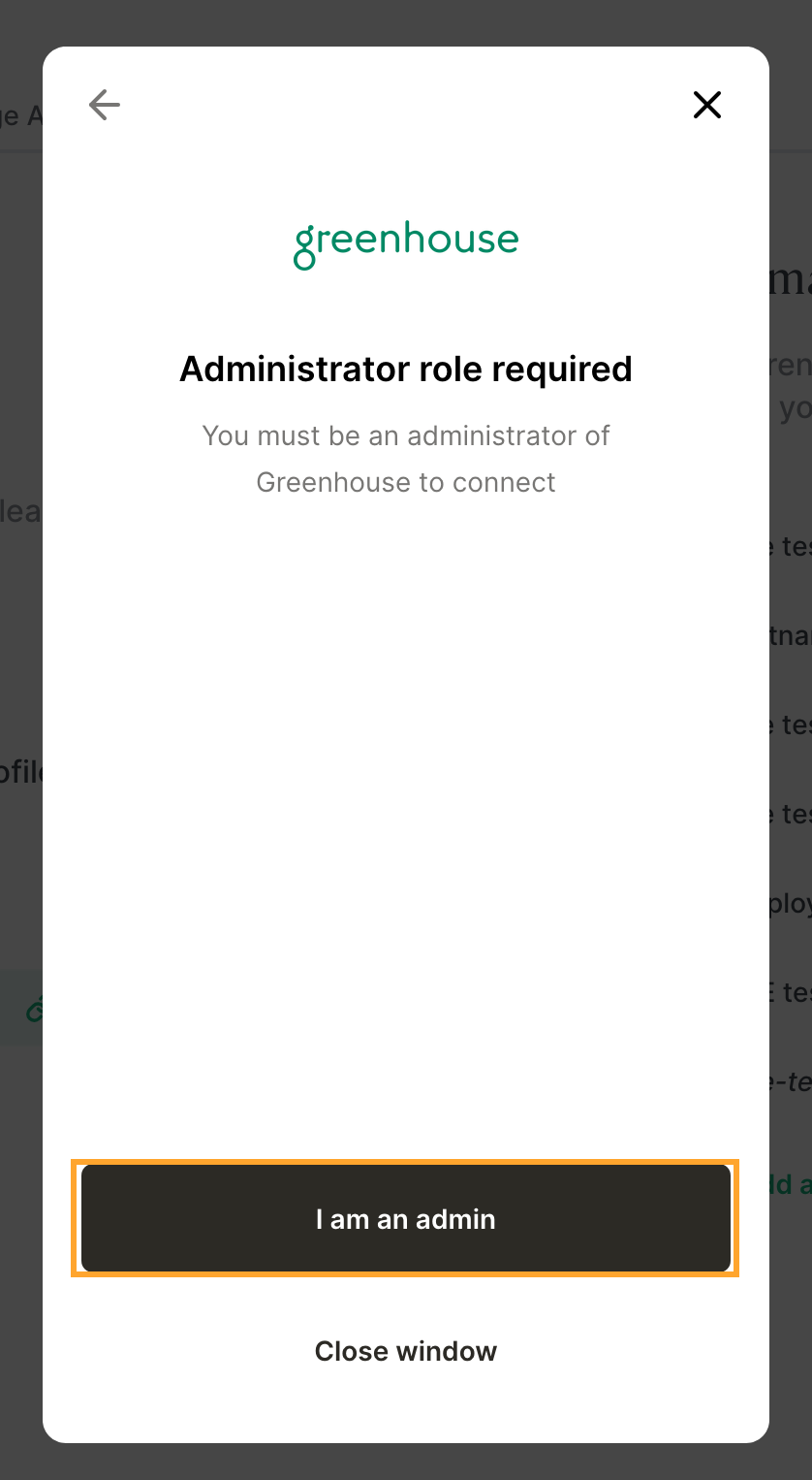 The administrator role confirmation, with the I am an admin button highlighted.