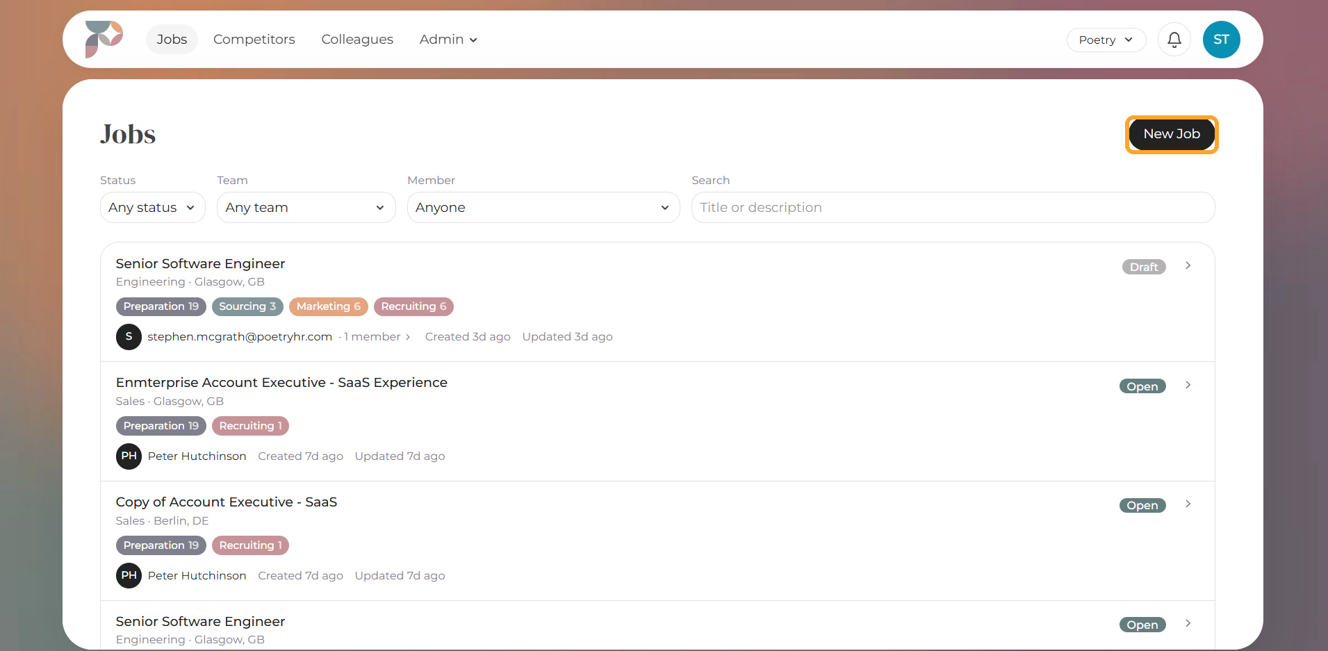Select New Job from the Jobs page