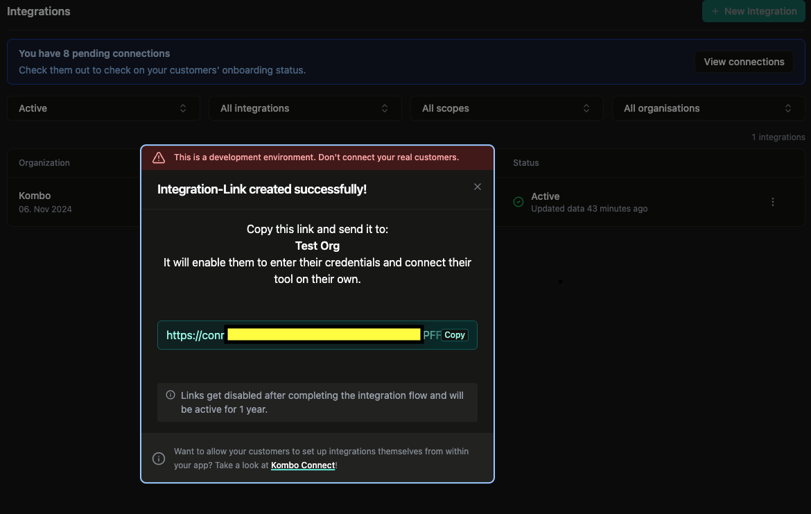 Secure connection link shared by the Real Links contact