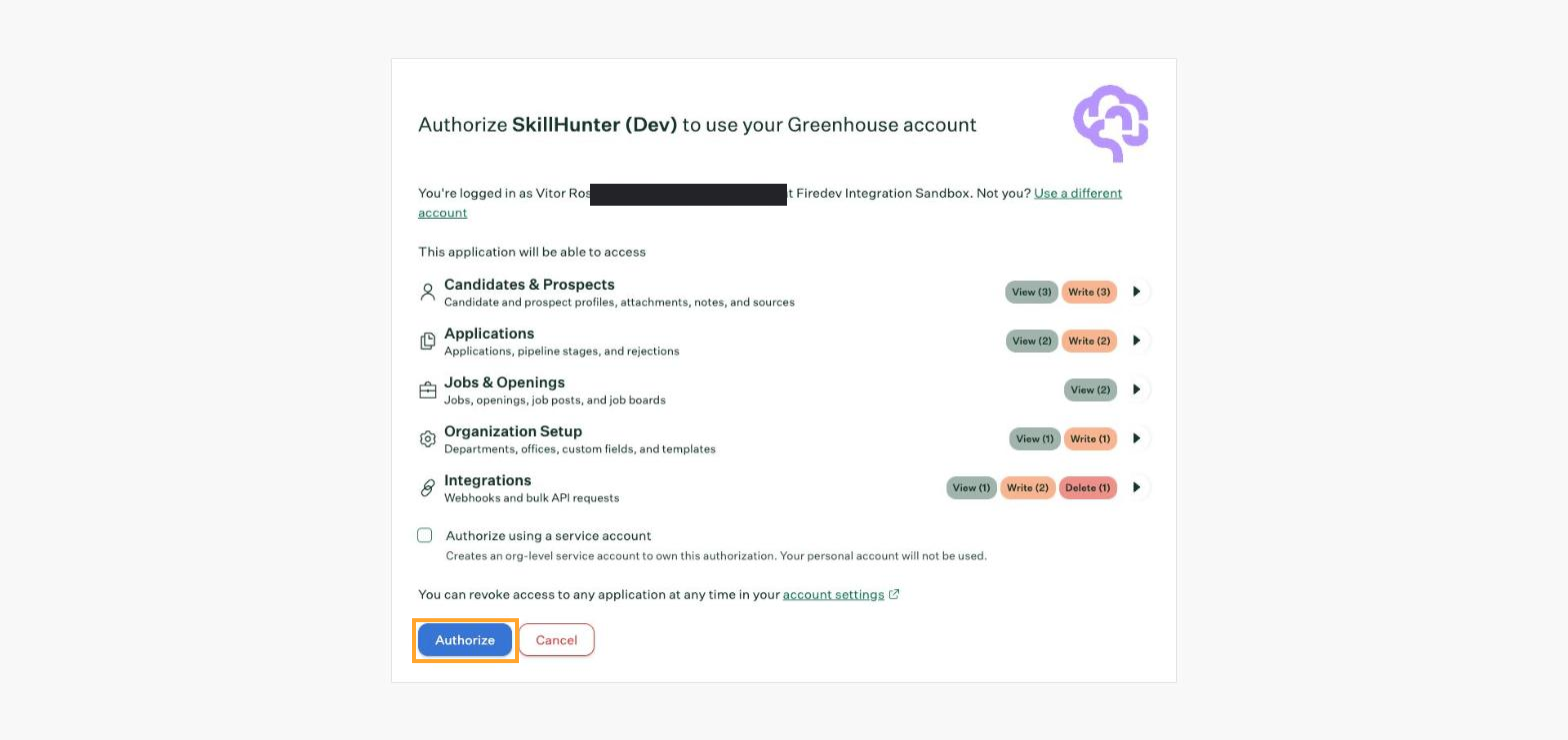 Greenhouse OAuth consent screen with the Authorize button