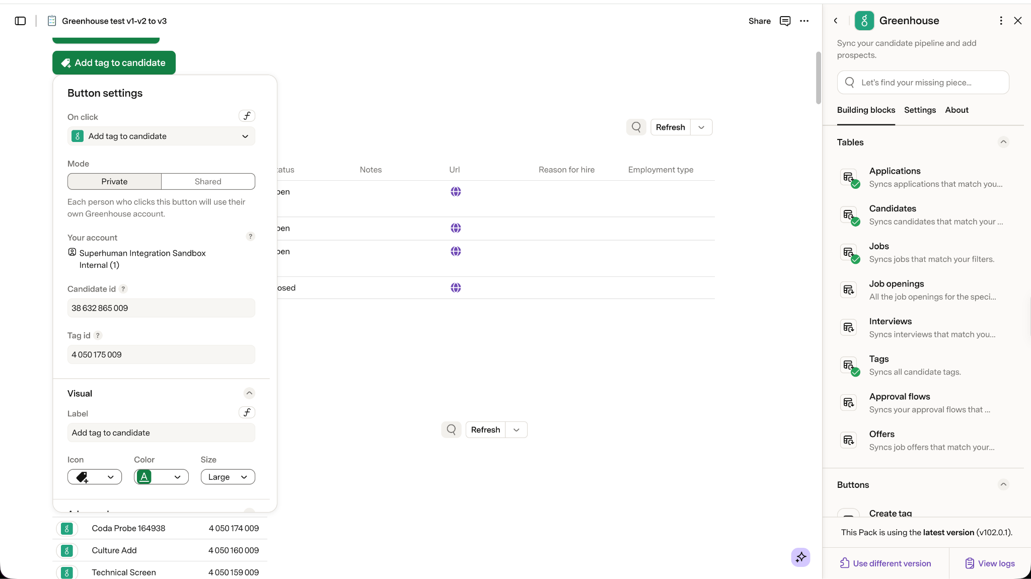 Tags table with CreateTag and AddTagToCandidate actions