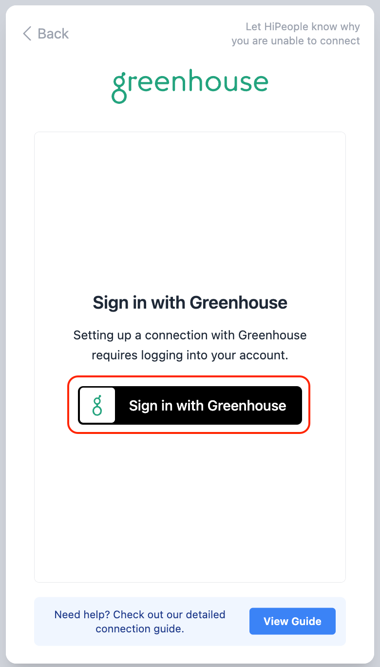 Sign in with Greenhouse prompt
