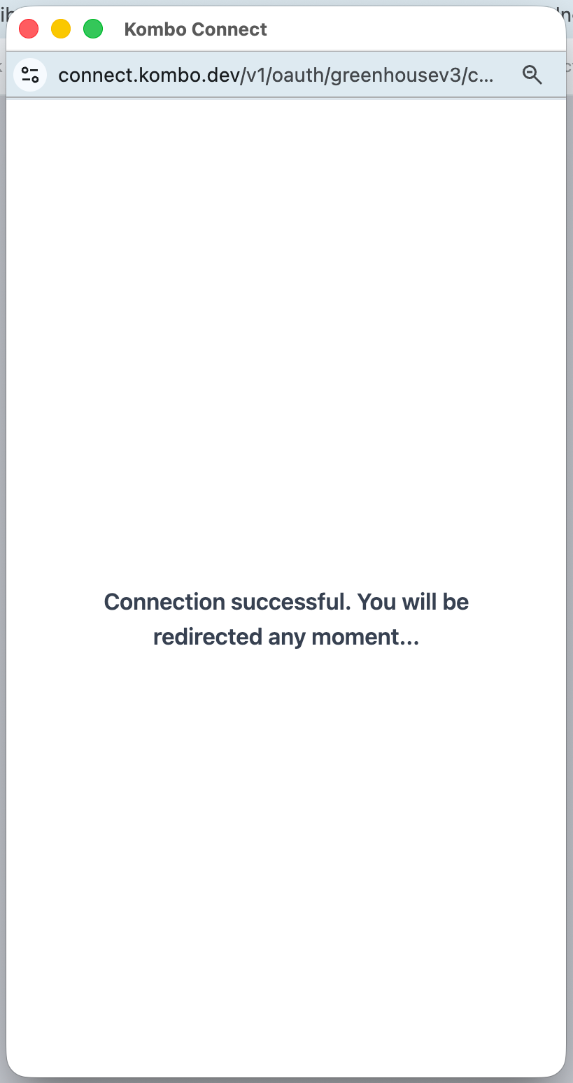 Connection confirmation screen with redirect warning