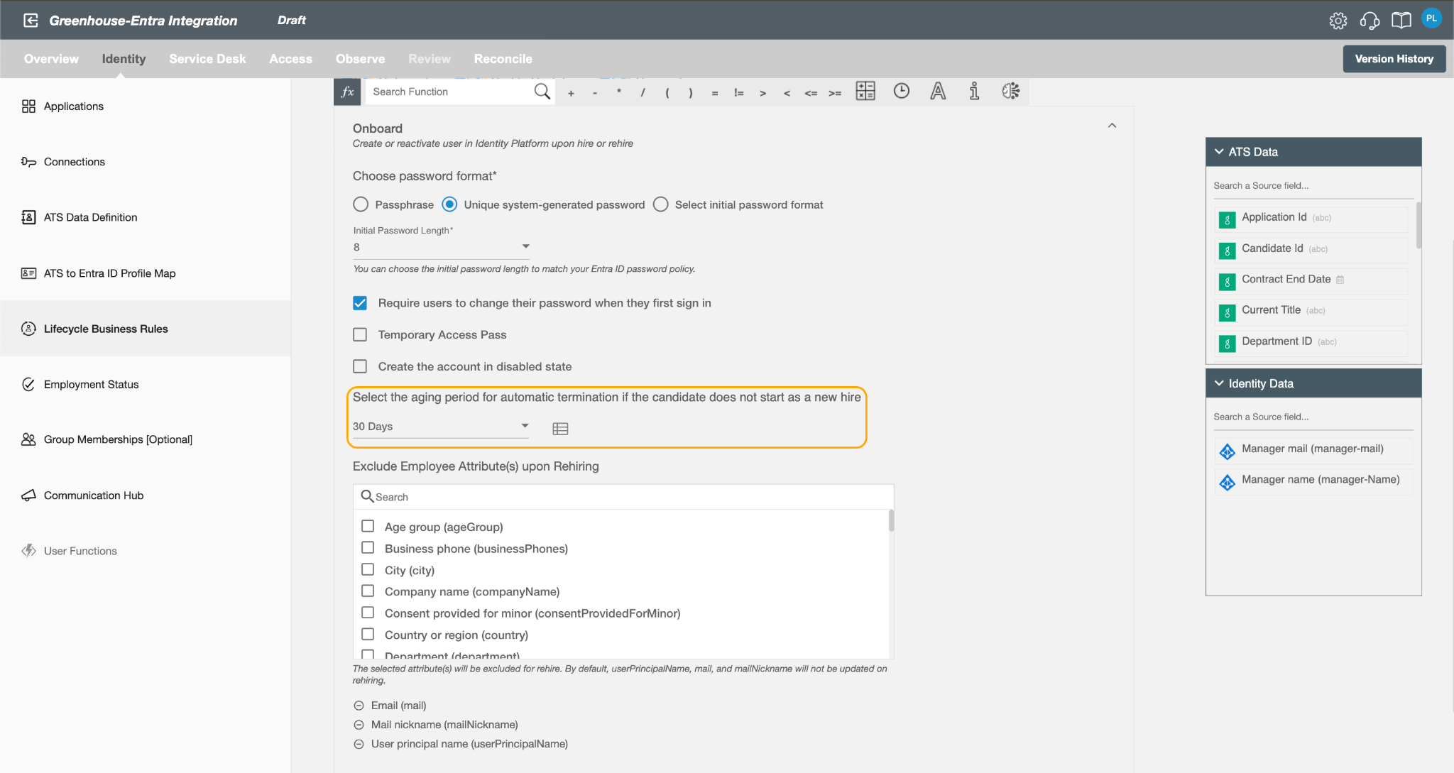 Lifecycle configuration screen showing Onboarding, Profile Updated, and Rescind