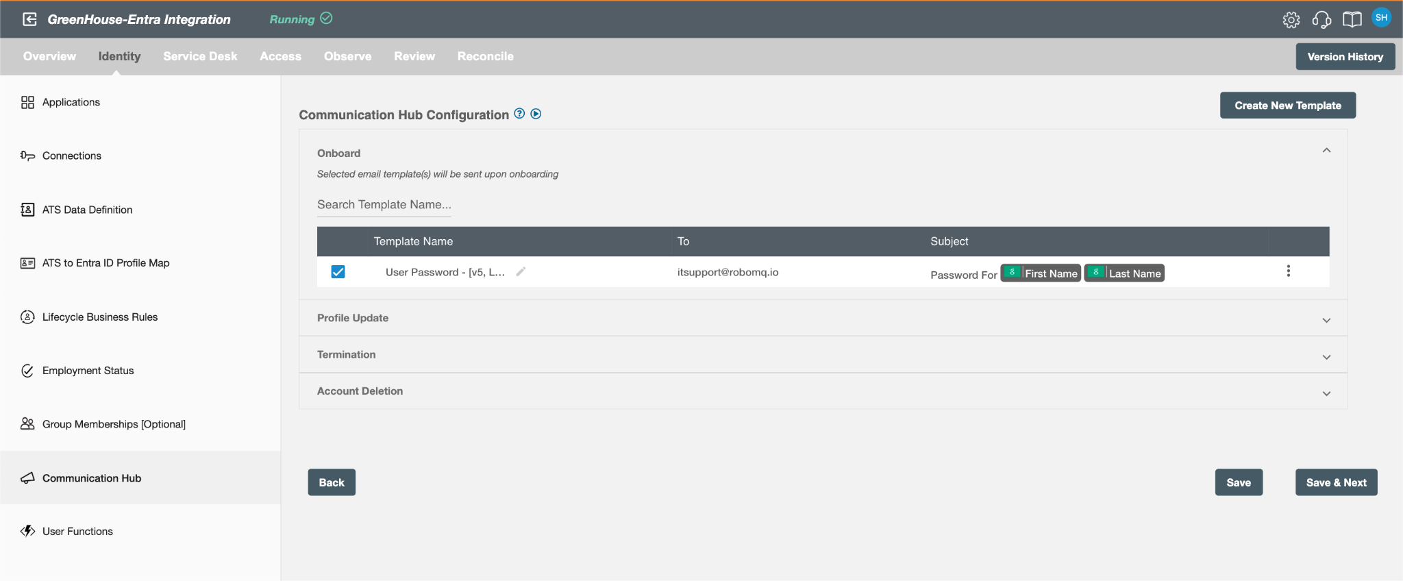 Email configuration for account creation