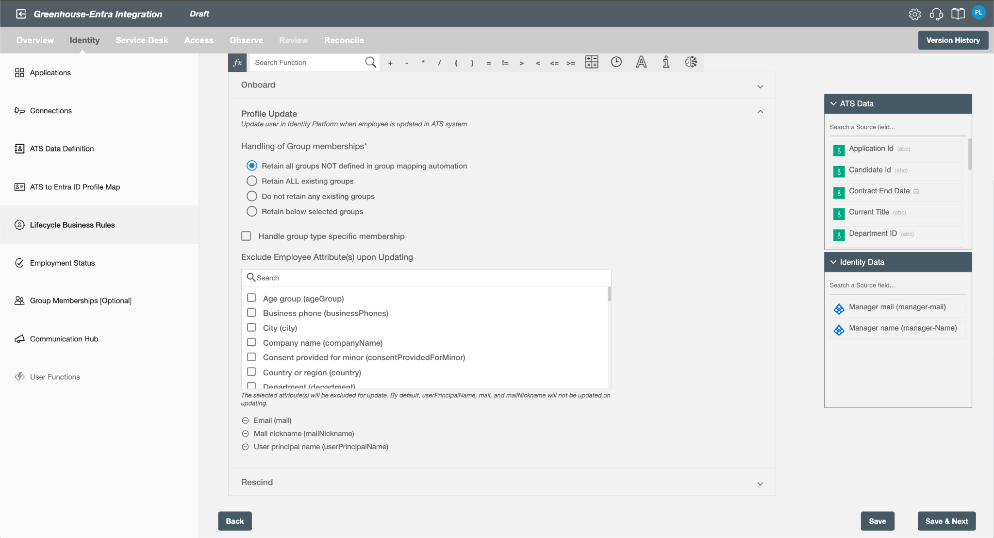 Identity user password and termination timing settings