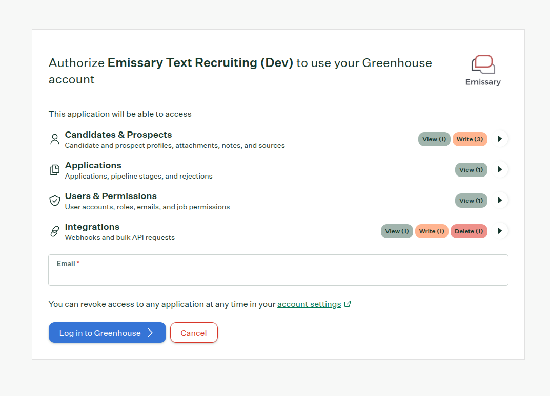 Greenhouse Recruiting sign-in screen