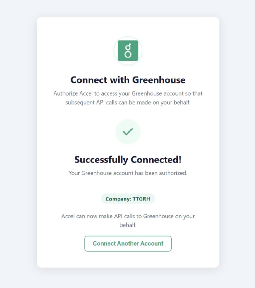 Connect with Greenhouse confirmation screen