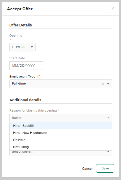 Offer fields including the Accurate ACCEL custom fields