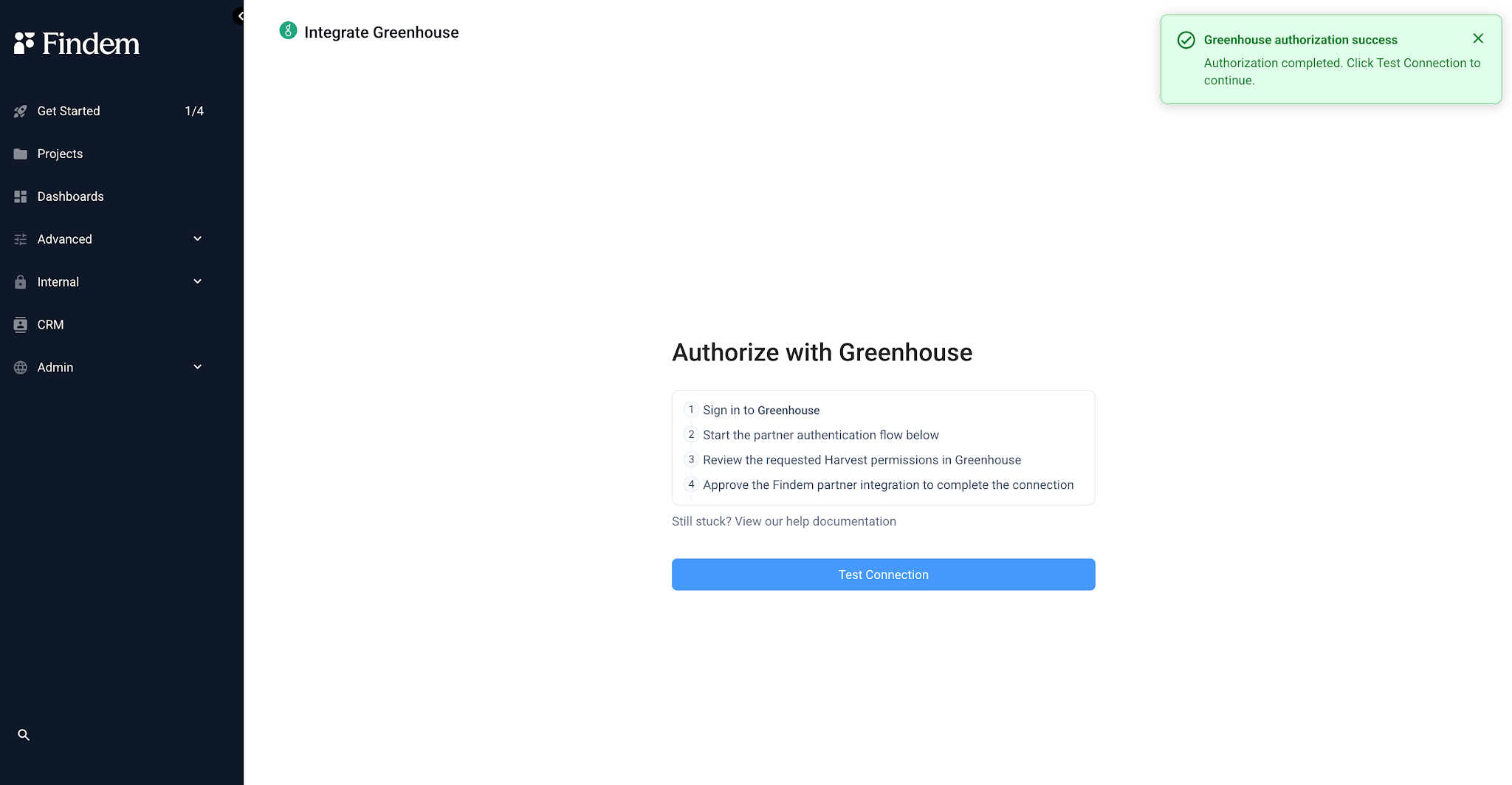 Findem Test Connection button