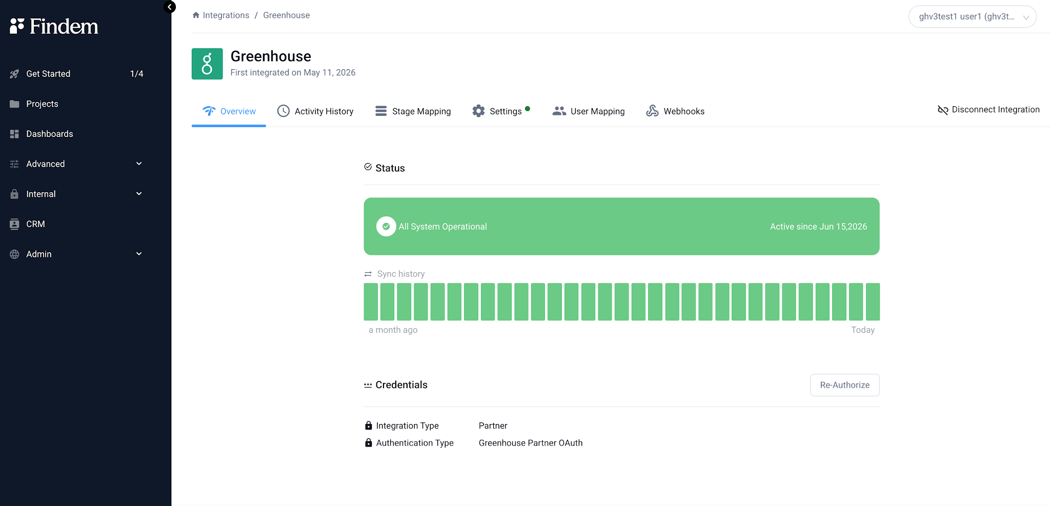 Greenhouse configuration showing Partner and Greenhouse Partner OAuth