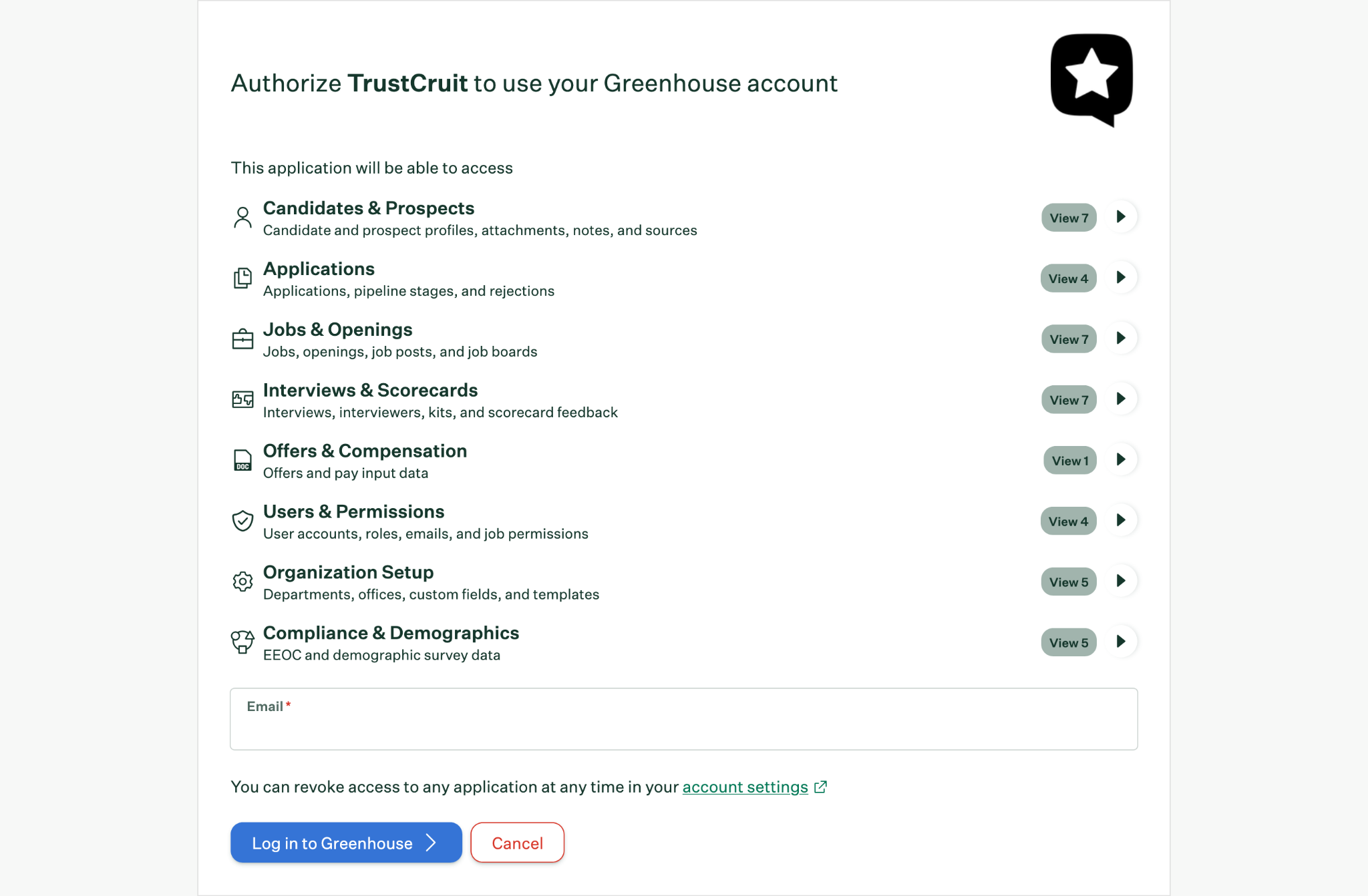 Greenhouse authentication link login screen