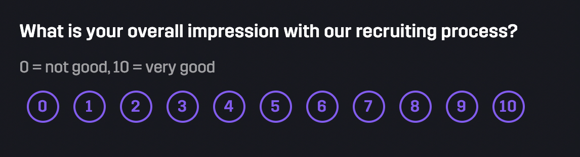 Example survey questions sent to a rejected candidate