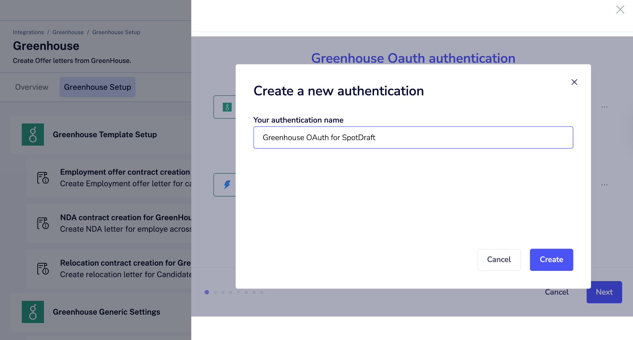 SpotDraft Greenhouse integration Generic Settings page