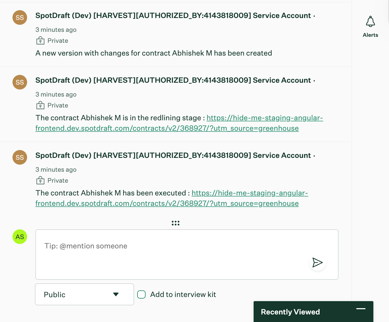 Contract status link showing Executed stage