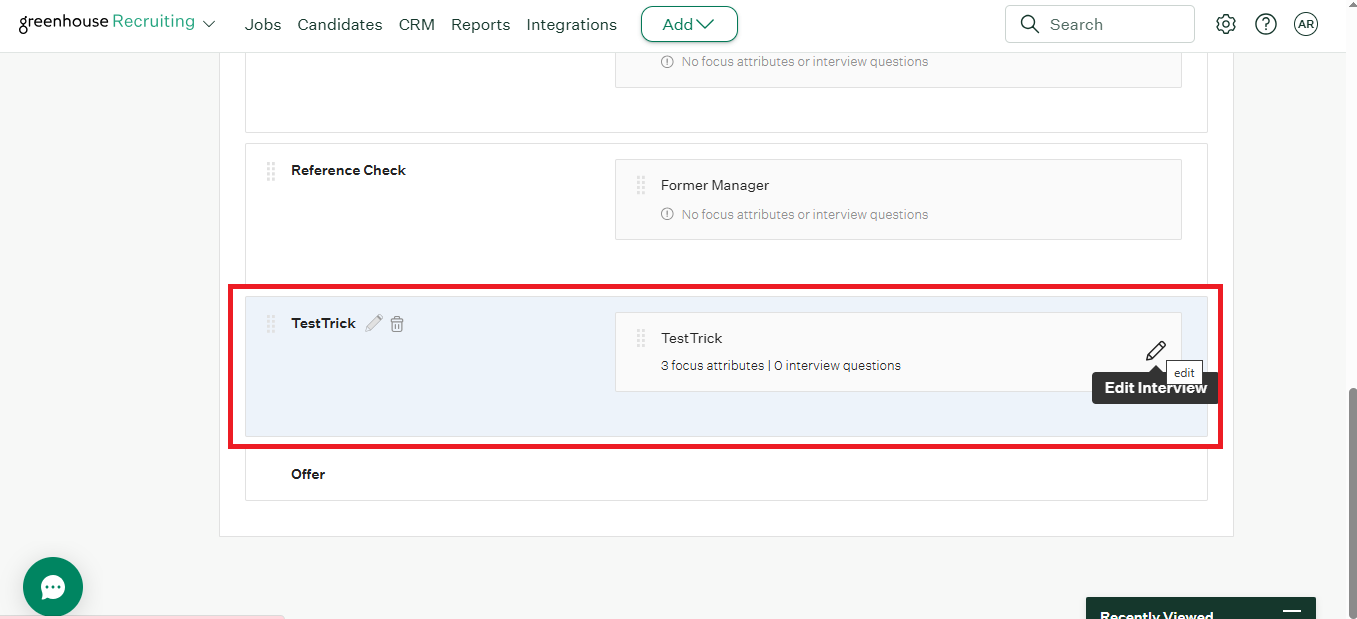 Edit option for the TestTrick stage in the interview plan