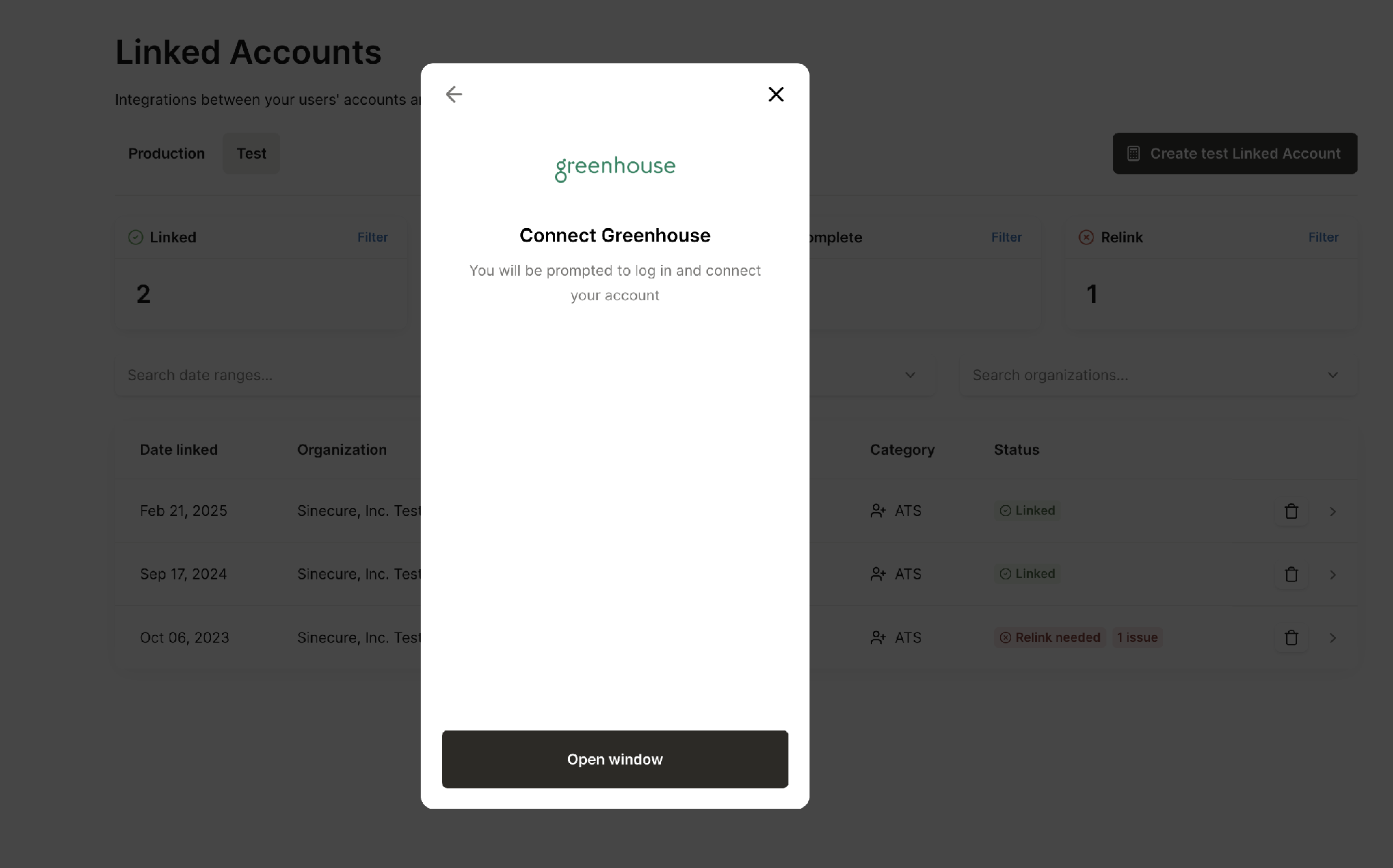 Magic link screen with Greenhouse selected