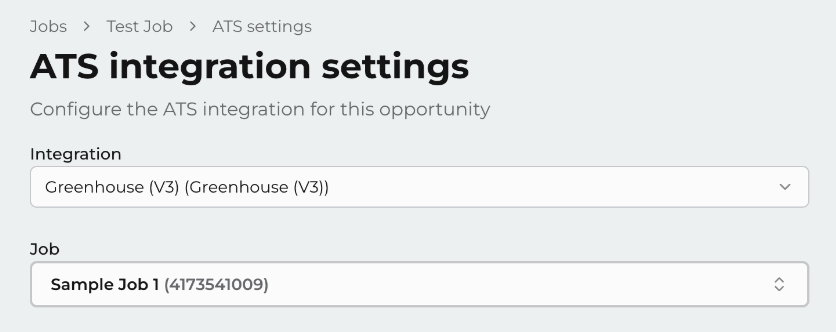 Greenhouse job dropdown on the ATS settings page