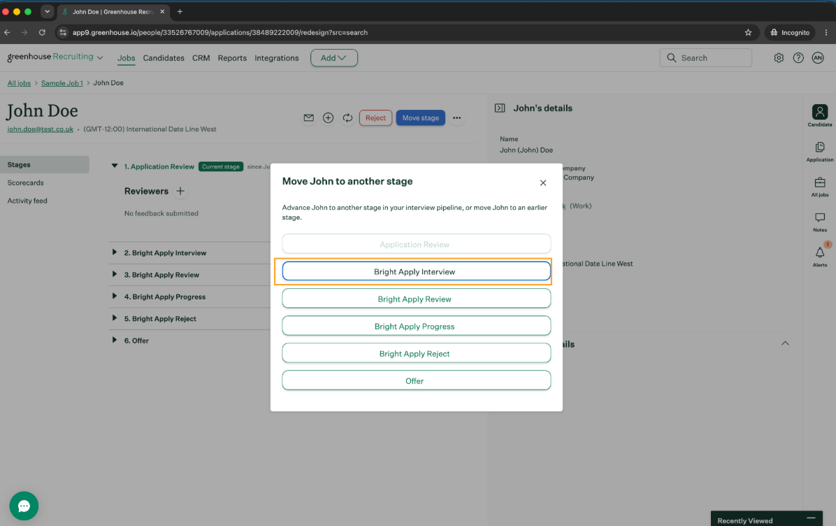 Candidate application moved into the starting stage