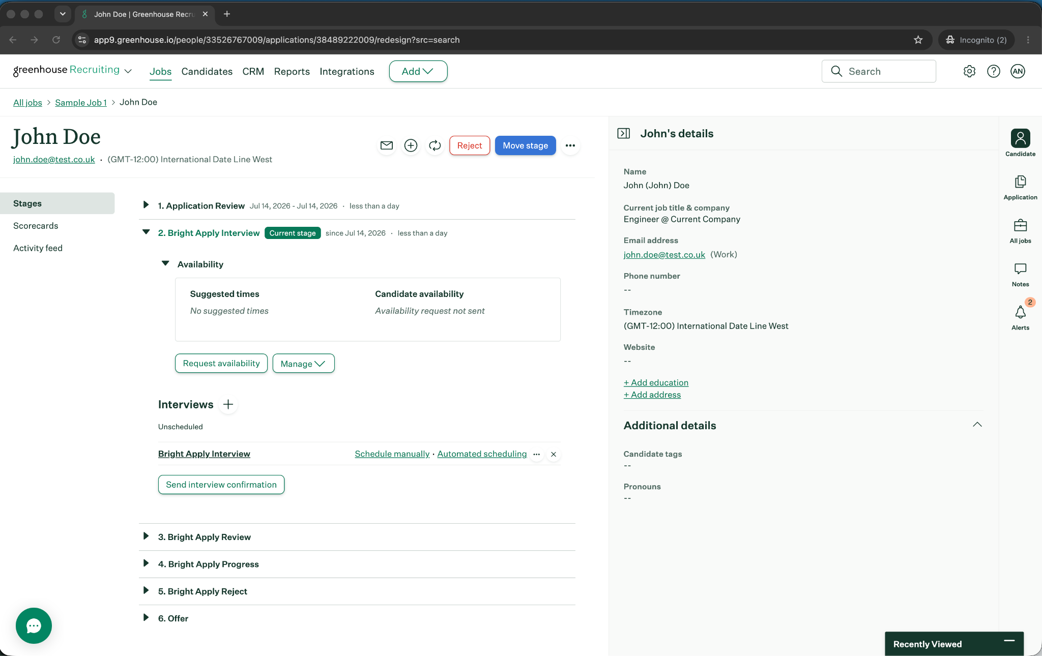 Candidate application in the starting stage