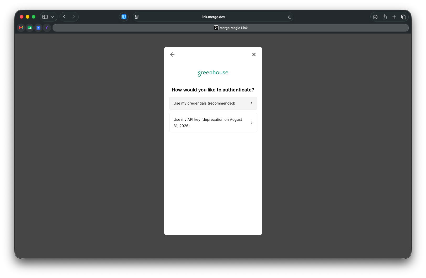 Use my credentials (recommended) screen