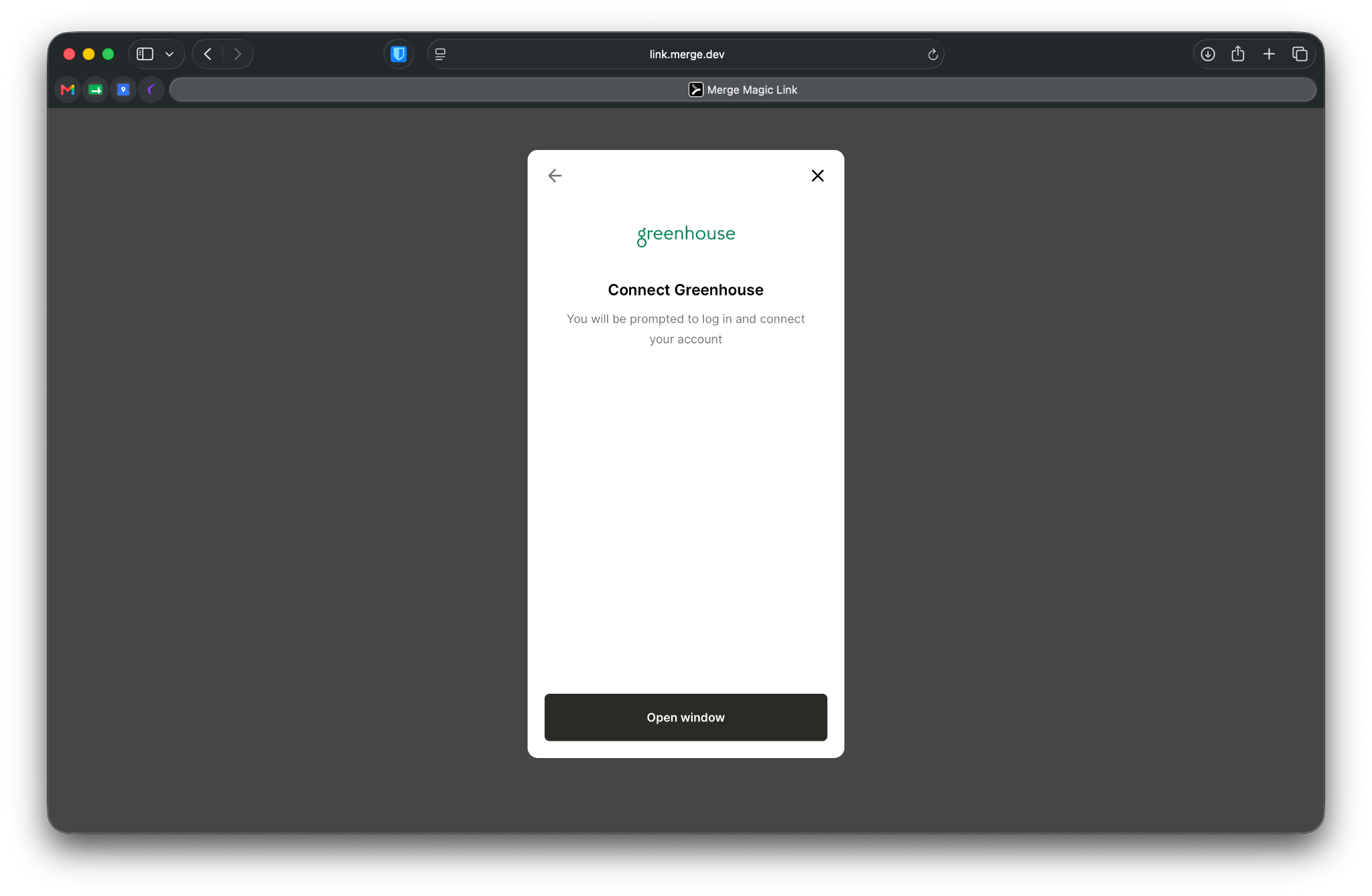 Open window button to begin authorizing the connection