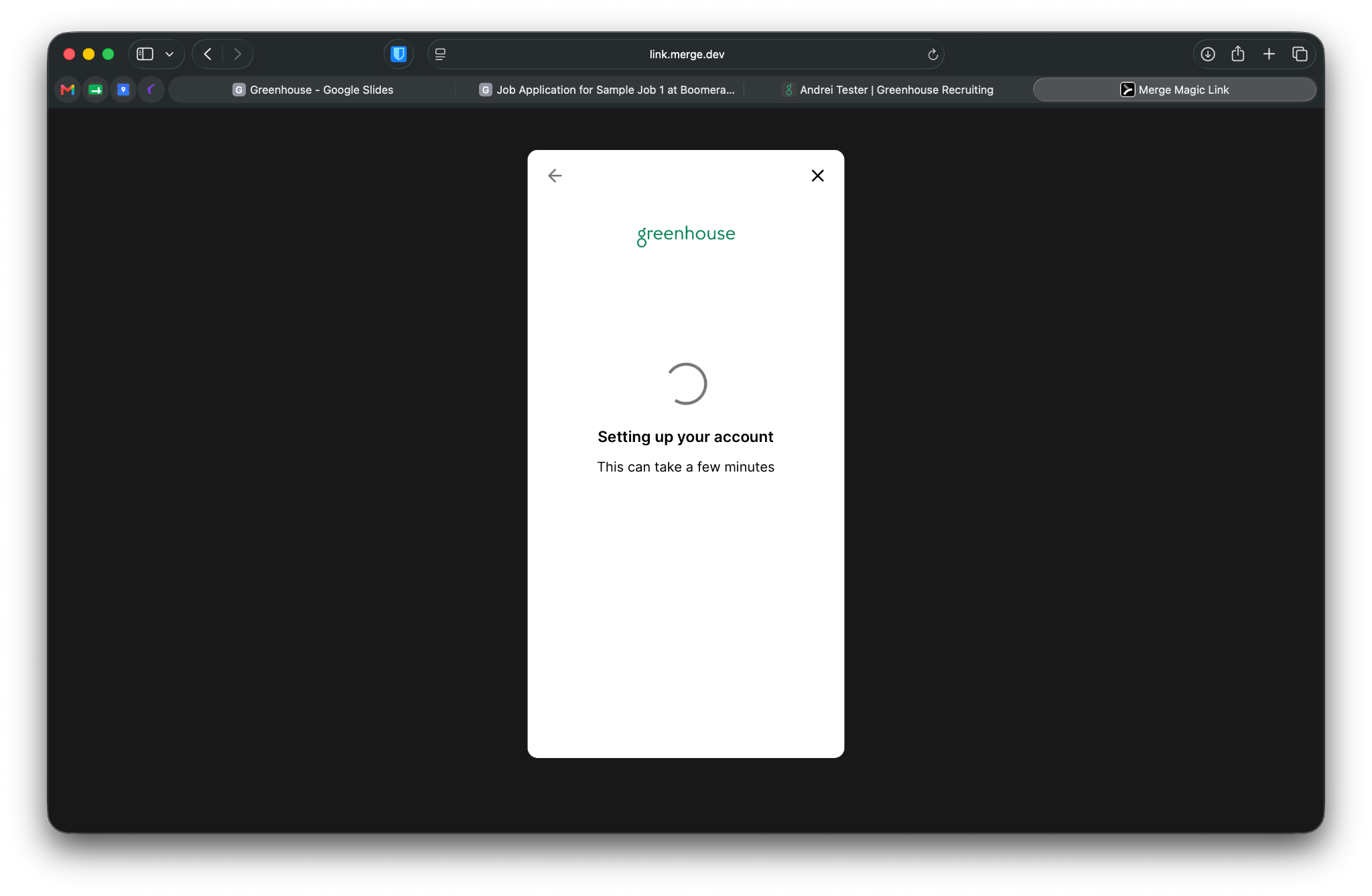 Connection window after authorizing