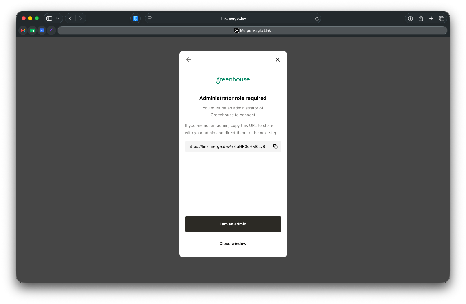 Administrator confirmation screen
