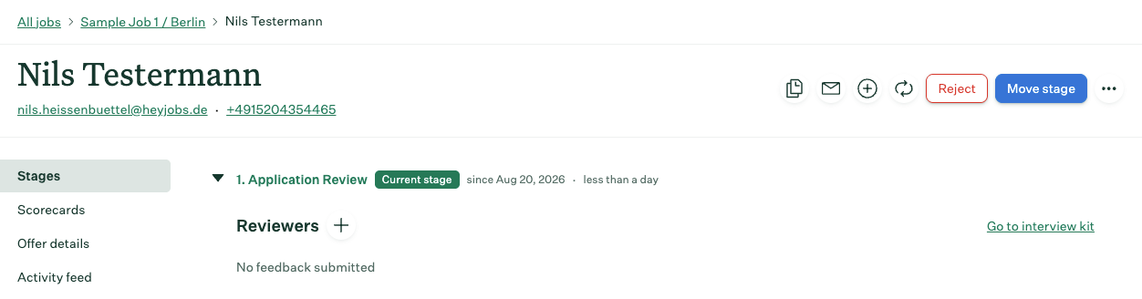 Synced application data in the Greenhouse user interface